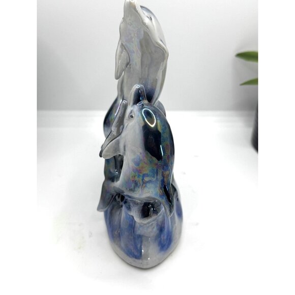 Ceramic Dolphin Trio Figurine With Iridescent Finish - Picture 6 of 9